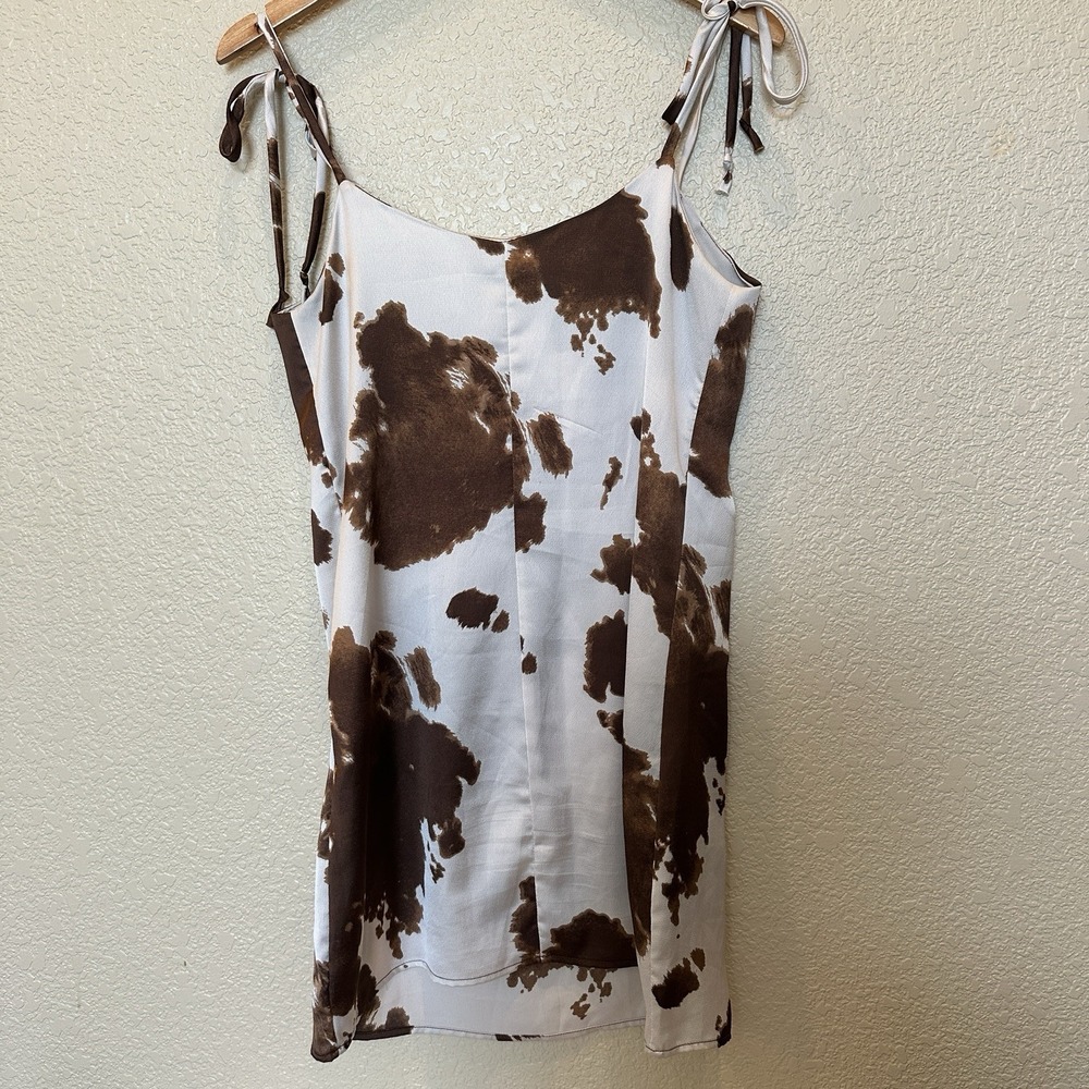 Audrey 3+1 Grey Cow Animal Print Mini Dress Women's Size Medium Brown Spotted